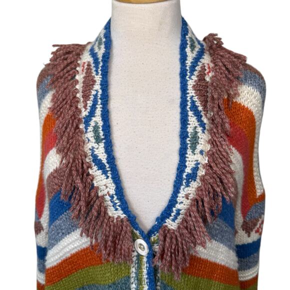 PERUVIAN CONNECTION High Plains Knit Jacket Aztec Print Fringe  M/L - Picture 7 of 9